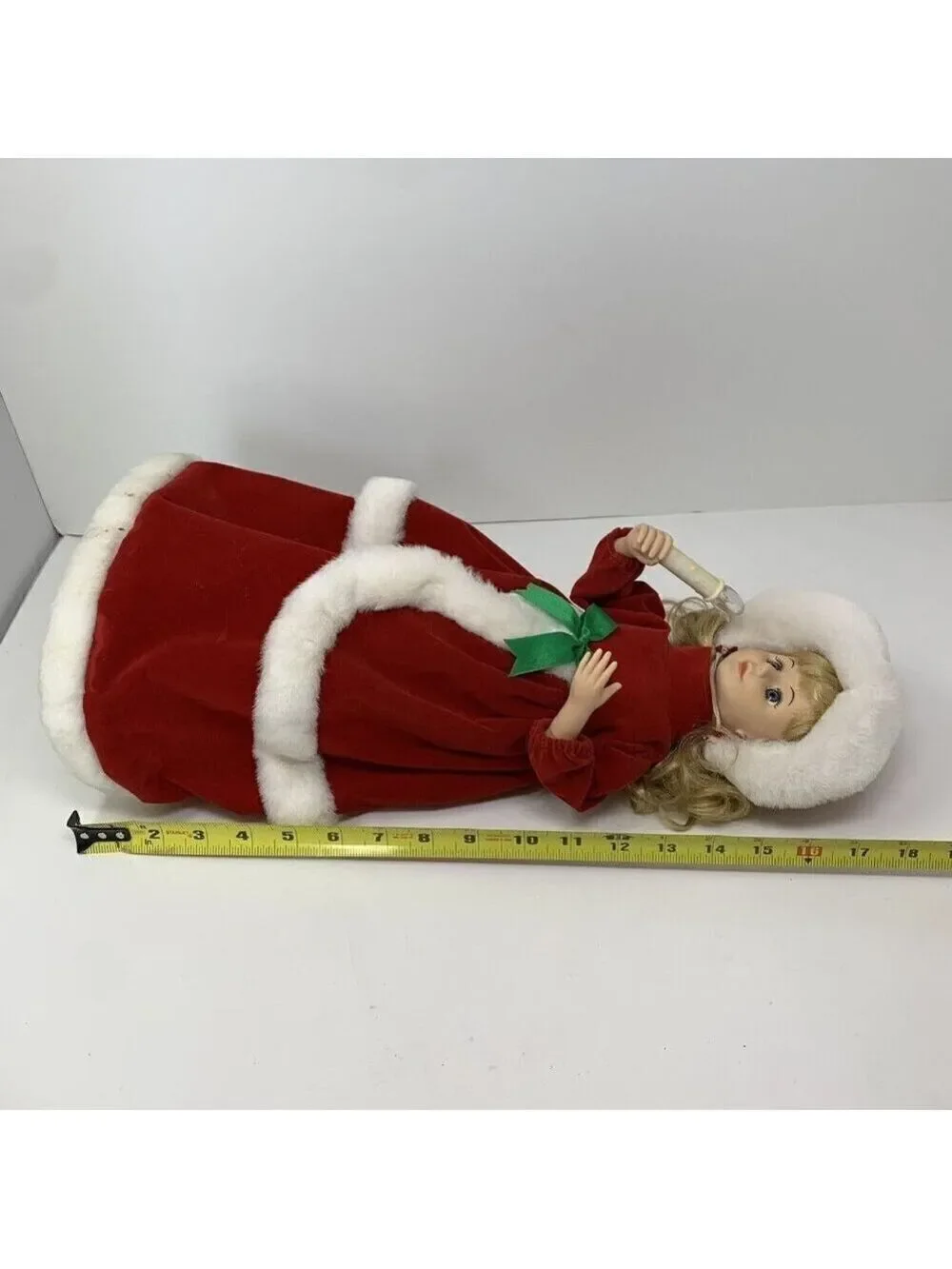 Vintage Blonde Christmas Caroler Doll READ Red Velvet White Faux Fur Holiday